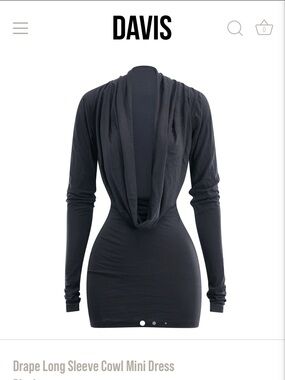 Davis Black Drape Cowl Long Sleeve Mini Dress